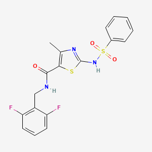 molecular formula C18H15F2N3O3S2 B2661733 N-(2,6-二氟苄基)-4-甲基-2-(苯基磺酰氨基)噻唑-5-羧酰胺 CAS No. 941925-53-7