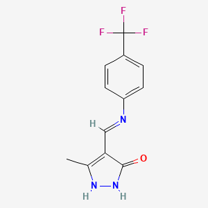 molecular formula C12H10F3N3O B2661736 5-methyl-4-{[4-(trifluoromethyl)anilino]methylene}-2,4-dihydro-3H-pyrazol-3-one CAS No. 477851-09-5