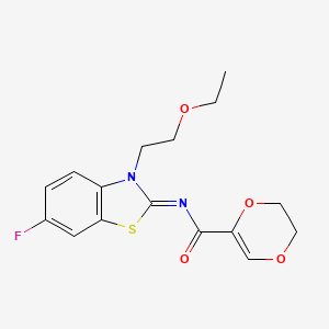 molecular formula C16H17FN2O4S B2661778 (Z)-N-(3-(2-ethoxyethyl)-6-fluorobenzo[d]thiazol-2(3H)-ylidene)-5,6-dihydro-1,4-dioxine-2-carboxamide CAS No. 865173-58-6