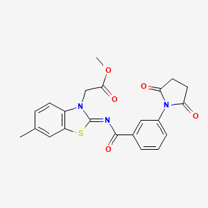 molecular formula C22H19N3O5S B2661785 (Z)-methyl 2-(2-((3-(2,5-dioxopyrrolidin-1-yl)benzoyl)imino)-6-methylbenzo[d]thiazol-3(2H)-yl)acetate CAS No. 865197-38-2