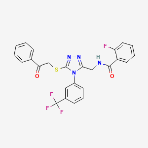 2-fluoro-N-[[5-phenacylsulfanyl-4-[3-(trifluoromethyl)phenyl]-1,2,4-triazol-3-yl]methyl]benzamide