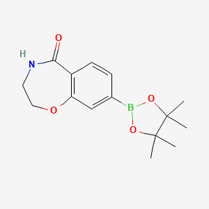 molecular formula C15H20BNO4 B2661837 8-(4,4,5,5-Tetramethyl-1,3,2-dioxaborolan-2-yl)-3,4-dihydro-2H-1,4-benzoxazepin-5-one CAS No. 1215007-08-1