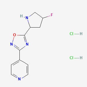 molecular formula C11H13Cl2FN4O B2661841 4-[5-(4-氟吡咯啉-2-基)-1,2,4-噁二唑-3-基]吡啶二盐酸盐 CAS No. 2034460-57-4