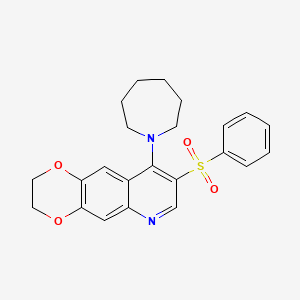 molecular formula C23H24N2O4S B2661846 1-[8-(benzenesulfonyl)-2H,3H-[1,4]dioxino[2,3-g]quinolin-9-yl]azepane CAS No. 866811-91-8