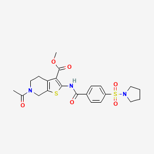 molecular formula C22H25N3O6S2 B2661851 Methyl 6-acetyl-2-(4-(pyrrolidin-1-ylsulfonyl)benzamido)-4,5,6,7-tetrahydrothieno[2,3-c]pyridine-3-carboxylate CAS No. 449769-05-5