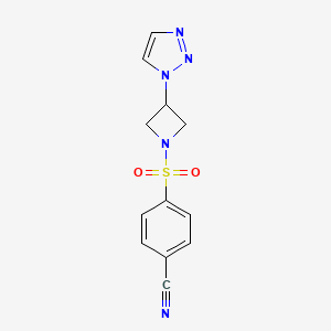 molecular formula C12H11N5O2S B2661870 4-((3-(1H-1,2,3-triazol-1-yl)azetidin-1-yl)sulfonyl)benzonitrile CAS No. 2034358-92-2