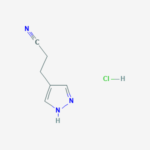 molecular formula C6H8ClN3 B2661873 3-(1H-Pyrazol-4-YL)propanenitrile hydrochloride CAS No. 1296225-28-9; 1431966-04-9