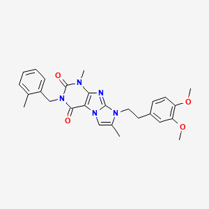 molecular formula C27H29N5O4 B2661898 8-(3,4-dimethoxyphenethyl)-1,7-dimethyl-3-(2-methylbenzyl)-1H-imidazo[2,1-f]purine-2,4(3H,8H)-dione CAS No. 877644-39-8