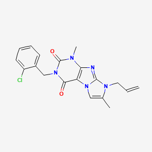 molecular formula C19H18ClN5O2 B2661901 8-allyl-3-(2-chlorobenzyl)-1,7-dimethyl-1H-imidazo[2,1-f]purine-2,4(3H,8H)-dione CAS No. 896323-23-2
