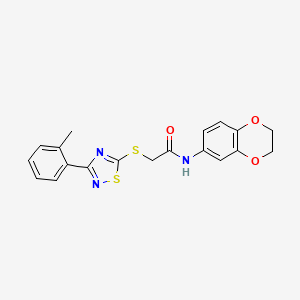 molecular formula C19H17N3O3S2 B2661939 N-(2,3-二氢苯并[b][1,4]二噁杂环-6-基)-2-((3-(邻甲苯)-1,2,4-噻二唑-5-基)硫)乙酰胺 CAS No. 864918-69-4