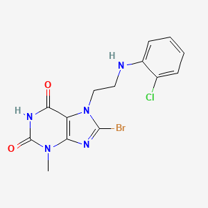 molecular formula C14H13BrClN5O2 B2661946 8-bromo-7-{2-[(2-chlorophenyl)amino]ethyl}-3-methyl-2,3,6,7-tetrahydro-1H-purine-2,6-dione CAS No. 1424267-64-0