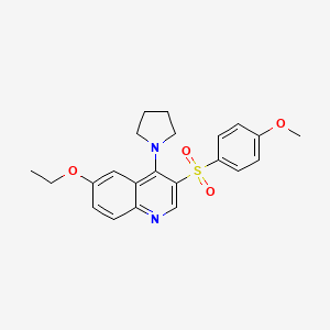 molecular formula C22H24N2O4S B2661952 6-Ethoxy-3-(4-methoxybenzenesulfonyl)-4-(pyrrolidin-1-yl)quinoline CAS No. 872207-06-2