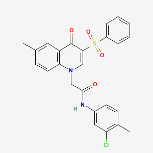 molecular formula C25H21ClN2O4S B2661963 2-[3-(benzenesulfonyl)-6-methyl-4-oxoquinolin-1-yl]-N-(3-chloro-4-methylphenyl)acetamide CAS No. 866588-81-0