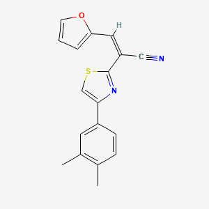 molecular formula C18H14N2OS B2661966 (2Z)-2-[4-(3,4-二甲基苯基)-1,3-噻唑-2-基]-3-(呋喃-2-基)丙-2-烯腈 CAS No. 476674-83-6