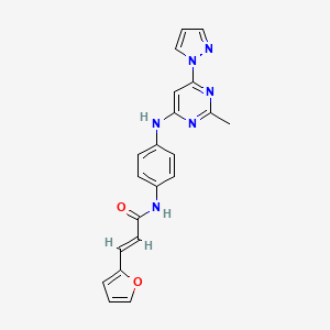 molecular formula C21H18N6O2 B2661967 (E)-3-(呋喃-2-基)-N-(4-((2-甲基-6-(1H-吡唑-1-基)嘧啶-4-基)氨基)苯基)丙烯酰胺 CAS No. 1251711-90-6