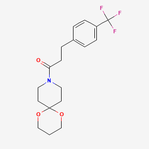 molecular formula C18H22F3NO3 B2661994 1-(1,5-二氧代-9-氮杂螺[5.5]十一烷-9-基)-3-(4-(三氟甲基)苯基)丙酮 CAS No. 1797872-92-4