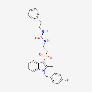 molecular formula C27H28FN3O3S B2661998 1-(2-((1-(4-氟苄基)-2-甲基-1H-吲哚-3-基)磺酰基)乙基)-3-苯乙酰脲 CAS No. 946299-69-0