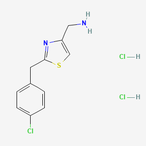 molecular formula C11H13Cl3N2S B2662001 {2-[(4-Chlorophenyl)methyl]-1,3-thiazol-4-yl}methanamine dihydrochloride CAS No. 1989672-64-1