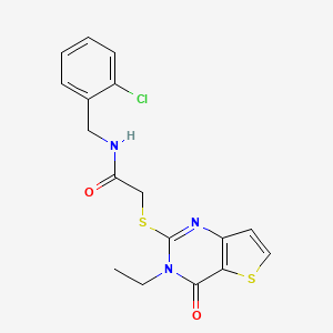 molecular formula C17H16ClN3O2S2 B2662006 N-(2-chlorobenzyl)-2-((3-ethyl-4-oxo-3,4-dihydrothieno[3,2-d]pyrimidin-2-yl)thio)acetamide CAS No. 1252824-79-5