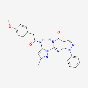 molecular formula C24H21N7O3 B2662020 2-(4-methoxyphenyl)-N-(3-methyl-1-(4-oxo-1-phenyl-4,5-dihydro-1H-pyrazolo[3,4-d]pyrimidin-6-yl)-1H-pyrazol-5-yl)acetamide CAS No. 1019097-96-1