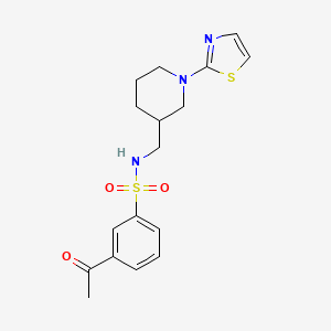 molecular formula C17H21N3O3S2 B2662022 3-乙酰-N-((1-(噻唑-2-基)哌啶-3-基)甲基)苯磺酰胺 CAS No. 1706078-57-0