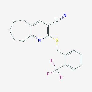 2-{[2-(trifluoromethyl)benzyl]sulfanyl}-6,7,8,9-tetrahydro-5H-cyclohepta[b]pyridine-3-carbonitrile