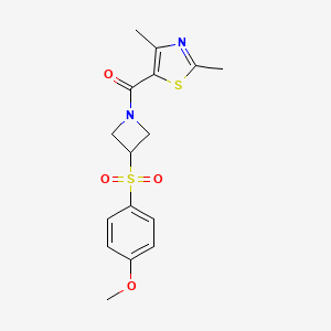 molecular formula C16H18N2O4S2 B2662046 (2,4-二甲基噻唑-5-基)(3-((4-甲氧基苯基)磺酰)氮杂环丁烷-1-基)甲酮 CAS No. 1706145-95-0