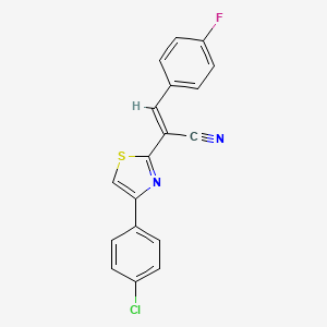 molecular formula C18H10ClFN2S B2662047 (2E)-2-[4-(4-chlorophenyl)-1,3-thiazol-2-yl]-3-(4-fluorophenyl)prop-2-enenitrile CAS No. 332175-35-6