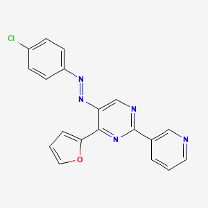 molecular formula C19H12ClN5O B2662061 5-[2-(4-Chlorophenyl)diazenyl]-4-(2-furyl)-2-(3-pyridinyl)pyrimidine CAS No. 339279-67-3