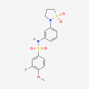 molecular formula C16H17FN2O5S2 B2662085 N-(3-(1,1-dioxidoisothiazolidin-2-yl)phenyl)-3-fluoro-4-methoxybenzenesulfonamide CAS No. 946337-94-6