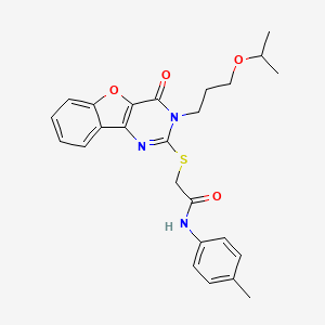 molecular formula C25H27N3O4S B2662090 2-((3-(3-isopropoxypropyl)-4-oxo-3,4-dihydrobenzofuro[3,2-d]pyrimidin-2-yl)thio)-N-(p-tolyl)acetamide CAS No. 899961-85-4