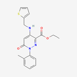 molecular formula C19H19N3O3S B2662103 Ethyl 6-oxo-4-((thiophen-2-ylmethyl)amino)-1-(o-tolyl)-1,6-dihydropyridazine-3-carboxylate CAS No. 922015-02-9