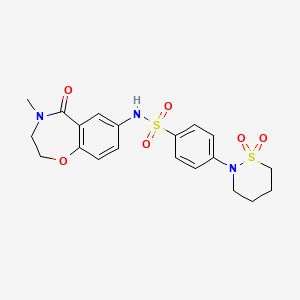 molecular formula C20H23N3O6S2 B2662110 4-(1,1-dioxido-1,2-thiazinan-2-yl)-N-(4-methyl-5-oxo-2,3,4,5-tetrahydrobenzo[f][1,4]oxazepin-7-yl)benzenesulfonamide CAS No. 1396867-87-0