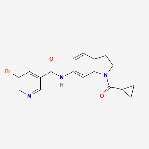 molecular formula C18H16BrN3O2 B2662123 5-bromo-N-(1-(cyclopropanecarbonyl)indolin-6-yl)nicotinamide CAS No. 1448070-96-9