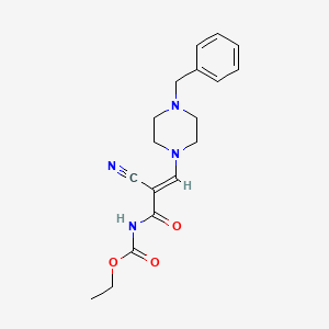 molecular formula C18H22N4O3 B2662129 乙酸乙酯N-[3-(4-苄基哌嗪)-2-氰基丙烯酰]氨基甲酸酯 CAS No. 477853-55-7