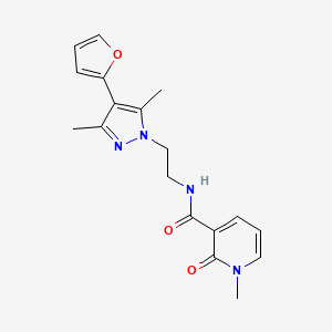 molecular formula C18H20N4O3 B2662202 N-(2-(4-(呋喃-2-基)-3,5-二甲基-1H-吡唑-1-基)乙基)-1-甲基-2-氧代-1,2-二氢吡啶-3-甲酸酯 CAS No. 2034294-03-4