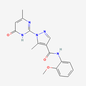 B2662225 N-(2-methoxyphenyl)-5-methyl-1-(4-methyl-6-oxo-1,6-dihydropyrimidin-2-yl)-1H-pyrazole-4-carboxamide CAS No. 1172821-64-5