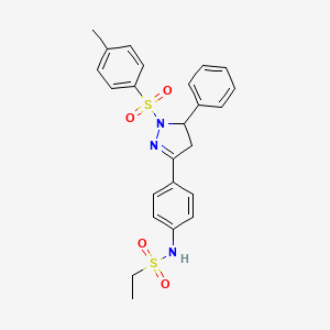 B2662240 N-(4-(5-phenyl-1-tosyl-4,5-dihydro-1H-pyrazol-3-yl)phenyl)ethanesulfonamide CAS No. 851782-03-1