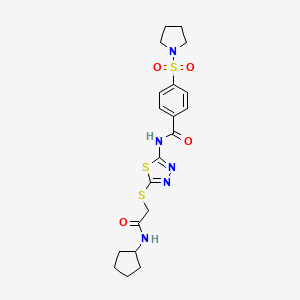 molecular formula C20H25N5O4S3 B2662245 N-(5-((2-(环戊基氨基)-2-氧代乙基)硫代-1,3,4-噻二唑-2-基)-4-(吡咯啉-1-基磺酰)苯甲酰胺 CAS No. 868974-90-7