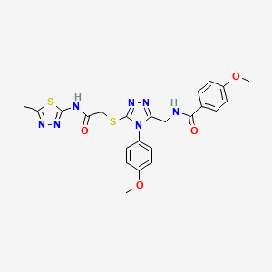 molecular formula C23H23N7O4S2 B2662258 4-methoxy-N-((4-(4-methoxyphenyl)-5-((2-((5-methyl-1,3,4-thiadiazol-2-yl)amino)-2-oxoethyl)thio)-4H-1,2,4-triazol-3-yl)methyl)benzamide CAS No. 476431-90-0