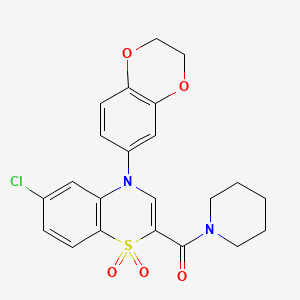 molecular formula C22H21ClN2O5S B2662302 (6-chloro-4-(2,3-dihydrobenzo[b][1,4]dioxin-6-yl)-1,1-dioxido-4H-benzo[b][1,4]thiazin-2-yl)(piperidin-1-yl)methanone CAS No. 1251568-38-3