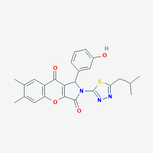 molecular formula C25H23N3O4S B266236 1-(3-Hydroxyphenyl)-2-(5-isobutyl-1,3,4-thiadiazol-2-yl)-6,7-dimethyl-1,2-dihydrochromeno[2,3-c]pyrrole-3,9-dione 