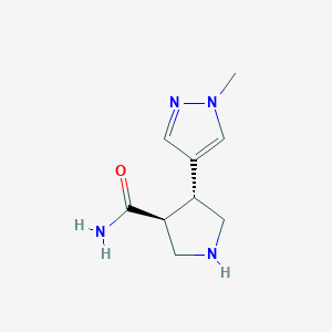 molecular formula C9H14N4O B2662361 (3S,4R)-4-(1-Methylpyrazol-4-yl)pyrrolidine-3-carboxamide CAS No. 1807938-73-3