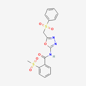molecular formula C17H15N3O6S2 B2662376 2-(methylsulfonyl)-N-(5-((phenylsulfonyl)methyl)-1,3,4-oxadiazol-2-yl)benzamide CAS No. 923461-73-8