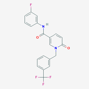 molecular formula C20H14F4N2O2 B2662380 N-(3-fluorophenyl)-6-oxo-1-[[3-(trifluoromethyl)phenyl]methyl]pyridine-3-carboxamide CAS No. 941884-89-5