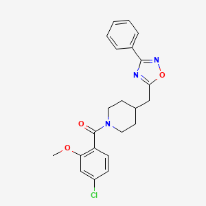molecular formula C22H22ClN3O3 B2662381 1-(4-氯-2-甲氧基苯甲酰)-4-[(3-苯基-1,2,4-噁二唑-5-基)甲基]哌啶 CAS No. 1775314-06-1