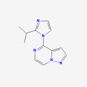 molecular formula C12H13N5 B2662385 4-(2-异丙基-1H-咪唑-1-基)吡唑并[1,5-a]吡嗪 CAS No. 2320421-95-0