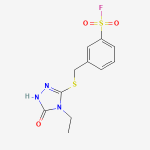 molecular formula C11H12FN3O3S2 B2662416 3-[(4-Ethyl-5-oxo-1H-1,2,4-triazol-3-yl)sulfanylmethyl]benzenesulfonyl fluoride CAS No. 2411244-16-9
