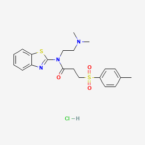 molecular formula C21H26ClN3O3S2 B2662471 N-(benzo[d]thiazol-2-yl)-N-(2-(dimethylamino)ethyl)-3-tosylpropanamide hydrochloride CAS No. 1217178-32-9