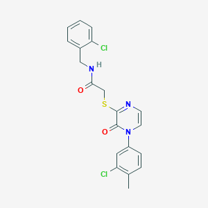 molecular formula C20H17Cl2N3O2S B2662531 2-((4-(3-chloro-4-methylphenyl)-3-oxo-3,4-dihydropyrazin-2-yl)thio)-N-(2-chlorobenzyl)acetamide CAS No. 899988-09-1